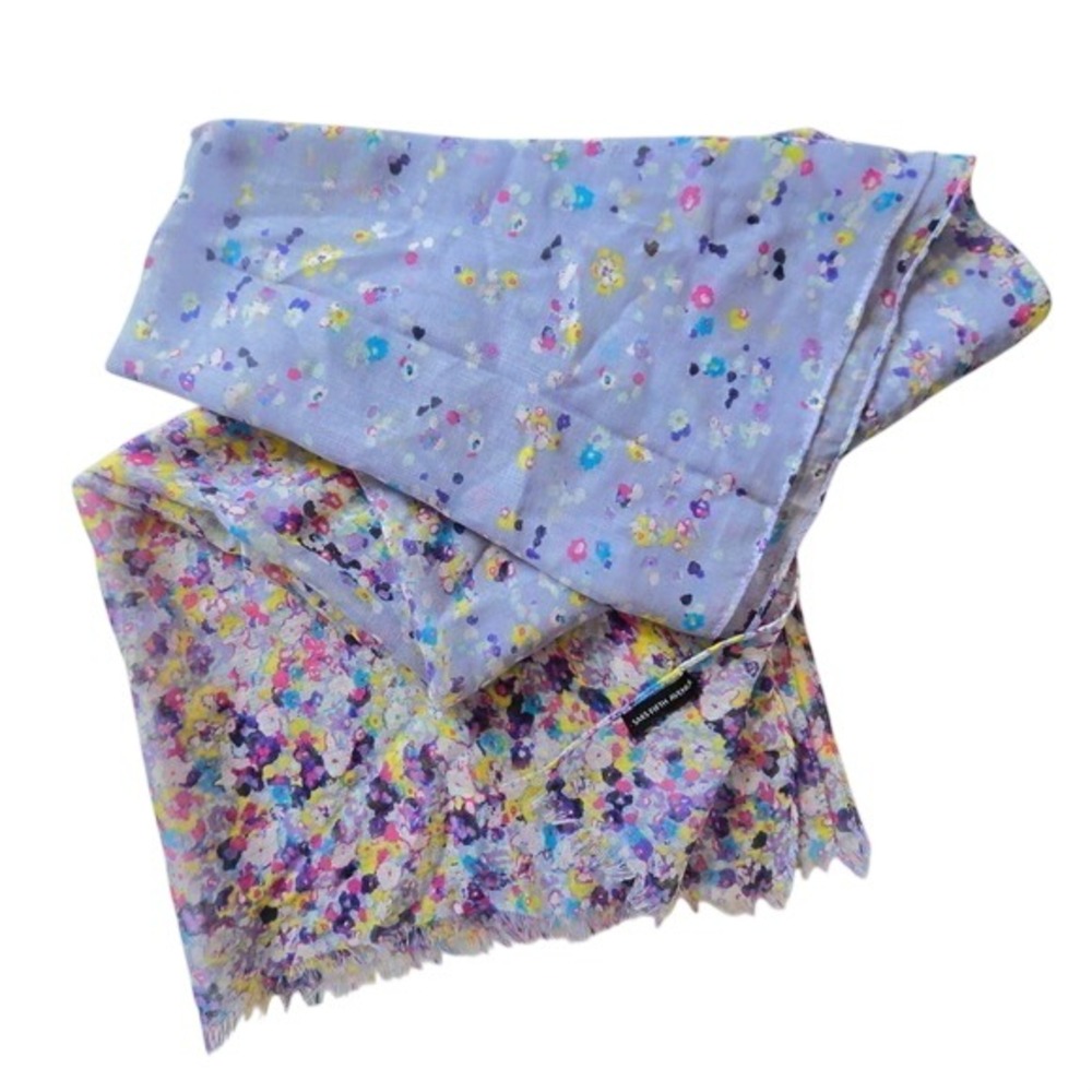 Saks 5th Avenue Floral Lavender Watercolor Gauze Eyelash Fringe Wrap Scarf 72x26